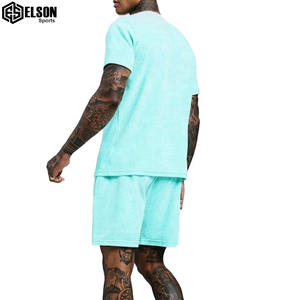 Sastres profesionales de alta calidad costura logotipo personalizado transpirable sin costuras 100% algodón de talla grande hombres camisetas y pantalones cortos conjunto - Product Image 6