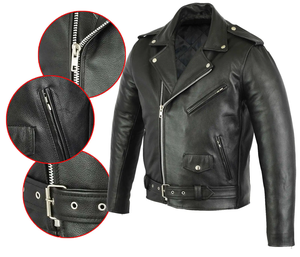 Blouson de moto d'hiver pour homme en cuir de vachette de qualité supérieure, personnalisé, avec techniques de broderie, col rond, réversible, coupe-vent, finition soignée - Product Image 6