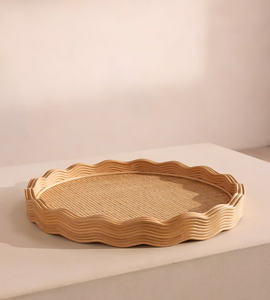 Bandejas redondas de ratán con borde festoneado para servir, decoración de vajilla de comedor en el hogar, restaurante, Hotel, decoración de fiesta - Product Image 5