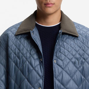 <b>Men's</b> Blue Quilted <b>Jacket</b> With Button Closure Windproof <b>Smart</b> Casual Style Regular Fit Polyester Shell - Product Image 2