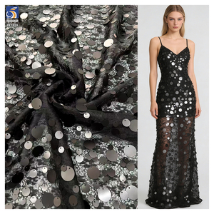 YX1408 2026 Nuevas Llegadas, Tela de Malla de Encaje Chantilly Negra de Punto Transparente de 300 g/m² con Lentejuelas Redondas para Vestidos de Moda - Product Image 1