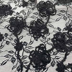 Tessuto in Pizzo Jacquard Nero Sexy Africano con Ricami Floreali 3D, Nastro e Paillettes, per Abiti da Sposa Nigeriani - Product Image 2