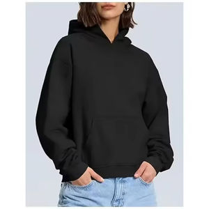 Sweat-shirt à capuche décontracté à col rond classique pour femme, 100% coton, broderie personnalisée, poche, coupe ample, confortable pour toutes les saisons - Product Image 5