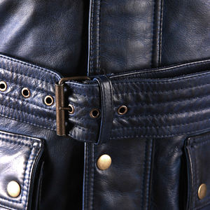 Chaqueta de Cuero de Piel de Oveja Ligera para Hombre, Estilo Vintage, Cuello Alto, Cierre de Cremallera, Frente de Lona Larga, Transpirable, Servicio OEM - Product Image 6