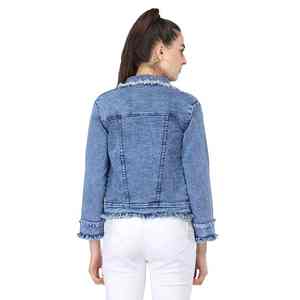 Chaqueta de mezclilla OEM 2024 para mujer, personalizada, desgastada, lisa, estilo vintage, a la moda, abrigo de mezclilla de moda para mamá - Product Image 2