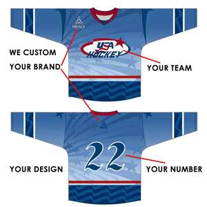 Jersey de Hockey sobre Hielo Personalizado, Uniforme de Equipo a Rayas Rojas, Negras y Blancas, Logotipo Personalizado, Nombre del Jugador, Número 22, Ropa de Entrenamiento Profesional - Product Image 3