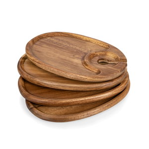 Assiette apéritif en bois d'acacia naturel avec porte-verre plateaux de service en bois pour pique-nique du Vietnam - Product Image 1
