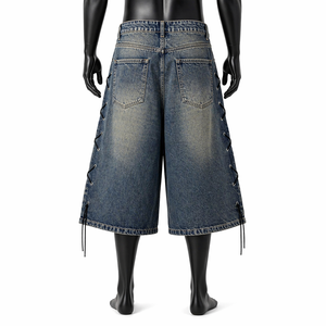 Pantalones cortos de mezclilla con cordones para hombre, estilo holgado, con estampado de estrellas, hasta la rodilla, estilo urbano, OEM al por mayor - Product Image 2