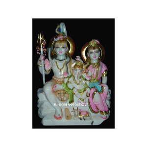 Statue de Lord Shiva Pariwar en marbre blanc indien de haute qualité, finement polie et à surface brillante, idéale pour le festival Shivratri. - Product Image 1