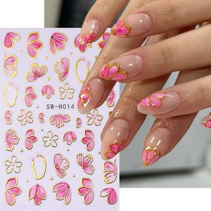 Decalcomanie per Nail Art fiore rosa 4 pezzi fiori di primavera con bordo dorato 3D Design autoadesivo bellissimo effetto 3D - Product Image 4