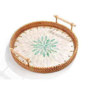 Nouvelle arrivée Plateau rond en rotin Plateau de service écologique Plateau en nacre OEM Assiettes de présentation en rotin du fournisseur vietnamien - Product Image 2