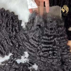 Extensiones de cabello humano rizado birmano natural precio al por mayor paquetes de doble dibujado virgen cruda con cierre de encaje - Product Image 1