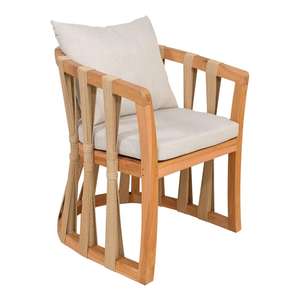 Fauteuil moderne Morani Pakoworld en bois de teck, structure en bois, tissu, fauteuil de loisirs pour salon, appartement, utilisation en extérieur, en teinte naturelle - Product Image 1