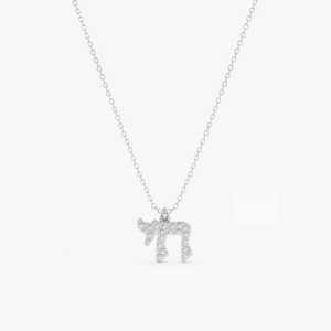 Collar Chai de Circonita Natural, Oro Sólido, Chai Hebreo para el Símbolo Judío, Elegante Regalo de Hanukkah, Plata de Ley 925, Chapado en Oro de 14K - Product Image 6