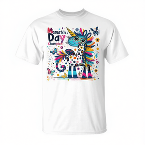 T-Shirt Promozionale per la Scuola con Unicorno Colorato 'Mismatch Day Champion' - Product Image 2