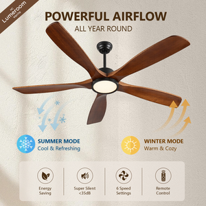 60 Inch <b>Ceiling</b> <b>Fan</b> <b>with</b> Light and <b>Remote</b>, Solid Wood Downrod Mount <b>Ceiling</b> <b>Fan</b> <b>with</b> Quiet DC Motor for Living Room - Product Image 3