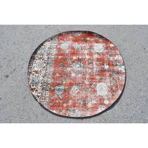 Traditional <b>Red</b> Beige Wool Rug 3.9 X 3.9 ft Vintage Turkish Large Area Patchwork Pattern for Living Room Hallway Decor for Teens - Product Image 1