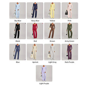 Conjunto Deportivo Transpirable de Secado Rápido con Logotipo Personalizado, Cuello en V, Manga Larga, Pantalones de Yoga con Efecto Levanta Glúteos, Cómodo para Gimnasio - Product Image 2