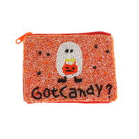 Dompet Koin Desain Khusus Buatan Tangan Bordir Manik-manik Biji Kapas Halloween yang Trendi