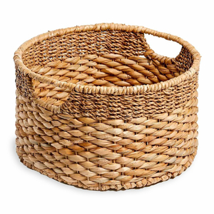 Panier de rangement naturel pour l'organisation de la maison, en jacinthe d'eau tressée avec poignées - Product Image 3