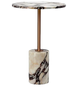 Table d'appoint ronde: dessus en marbre naturel et base en acier inoxydable solide. Table d'appoint moderne pour le salon. Vente en gros et B2B. - Product Image 1