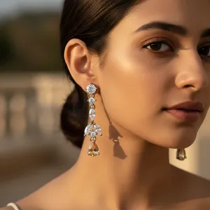 Women's Silver Drop Dangle Earrings with Citrine Stone <b>Gold</b> Plated Rose <b>Gold</b> Jewelry Trendy Design for Wedding and Party - Product Image 1