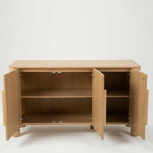 Aparador Moderno PKP Dong Nai con Patas de Pilar, Puertas de Madera Maciza, Paneles de MDF con Chapa de Roble, Resistente al Agua, Mueble de Cocina Multifuncional - Product Image 5