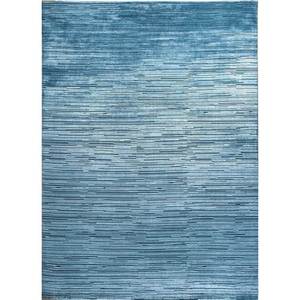 Alfombras Tejidas a Mano de Lana y Viscosa con Rayas Azules, Rectangulares de 9x12, para Sala de Estar, Dormitorio, Entrada y Pasillo - Siwv-21 - Product Image 1