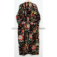 Robe de chambre longue confortable à col en V, imprimé floral numérique fait main, kimono pour femme à manches longues, tenue de nuit estivale