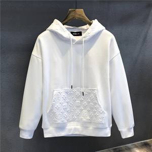 Pull à capuche 100% coton à manches longues doublé polaire pour hommes, décontracté, coupe ample, sweats à capuche de printemps en gros - Product Image 2