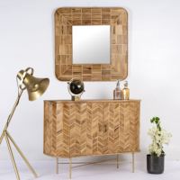 Armoire miroir rectangulaire de grande taille pour salon moderne, en bois massif, finition laiton, motif chevron élégant fait main