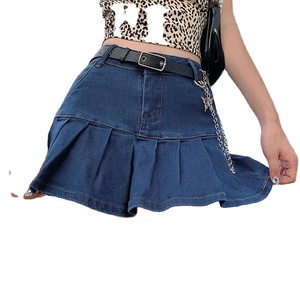 New European and American Street Fashion Trendy Women's Half <b>Skirt</b> 2024 Pleated Mini Denim <b>Skirts</b> - Product Image 2