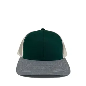 Richardson 112 Tri-Color Heather/Verde oscuro/Blanco Gorras en blanco Personalice su marca Auténtica gorras deportivas con visera curva de 6 paneles