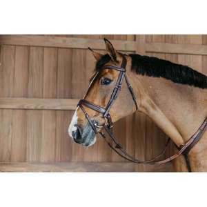 Brida trenzada Flash Noseband con tracción hacia atrás Brida de cuero Horse Snaffle de alta calidad en marrón - Product Image 6