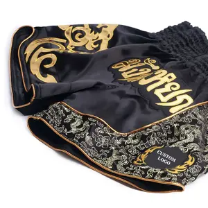 Pantalones Cortos de Muay Thai Personalizados al por Mayor, Fabricante OEM, Proveedor, Pantalones Cortos Deportivos de Satén para Entrenamiento de Boxeo Tailandés, 120 a 160 GSM - Product Image 4