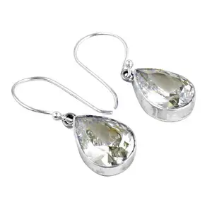 Boucles d'oreilles en argent 925 en forme de larme avec pierre précieuse pour femmes - Boucles d'oreilles pendantes tendance - Product Image 1