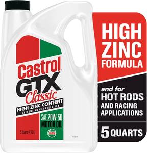 Castrol GTX Classic 20W-50 Aceite convencional 5 cuartos Protección superior del motor para vehículos antiguos y antiguos - Product Image 1