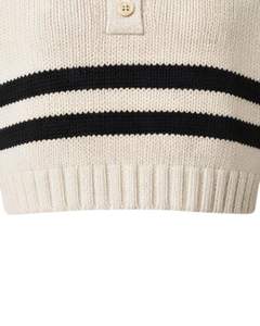 Pull Polo Court en Tricot Rayé Noir pour Femme, Fabrication Personnalisée, Manches Longues, Patte de Boutonnage, Doux, Hiver, Décontracté, Mode, Haut, OEM - Product Image 6