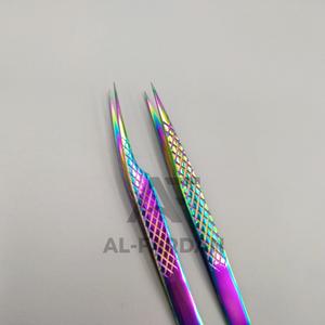 Pince à épiler d'extension de cils en acier inoxydable avec logo personnalisé arc-en-ciel poignée en diamant multicolore volume de cils pointus en fibres incurvées solides - Product Image 6
