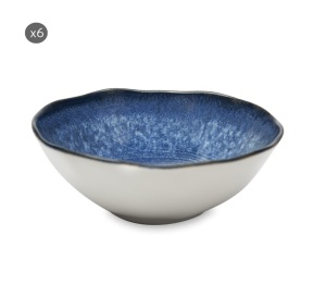 Set di 6 Ciotole in Ceramica con Bordo Irregolare, Smaltatura Reattiva, Minimalista Lucida con Rilievo e Stampa Digitale Poseidone di Excelsa - Product Image 1