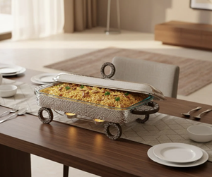 Contemporary Enamel Stainless Steel Casserole Set Beige Silver Combo Food Warmer Buffet Events Parties <b>Catering</b> Usage - Product Image 3