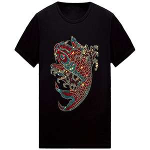 Men's Latest Design Fitness T-Shirts Personalized with Your Own Logo Made Polyester/Cotton Knitted <b>Fabric</b> <b>Rhinestone</b> Embellished - Product Image 1