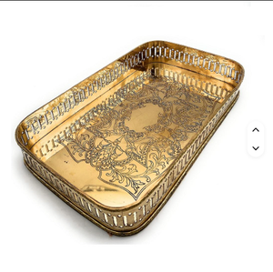 Laiton Luxe Forme Ovale Avec Poignée Émail Autocollant Plateau Décoratif De Haute Qualité Antique Fini De Luxe Moderne Plateau De Service - Product Image 3