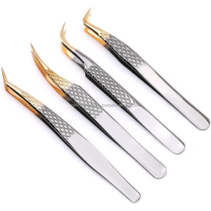 Pinzas de extensión de pestañas de acero 100%, personalizadas, de etiqueta privada, curvadas - Product Image 1