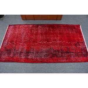 Alfombra Turca Vintage, Alfombra Decorativa de 3x5.6 pies (90x172 cm), Alfombra de Lana con Diseño de Plantas y Árboles Rojos - Product Image 2