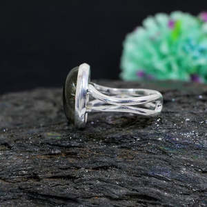 Anillo geométrico romántico de plata de ley 92,5 al por mayor piedra preciosa labradorita de corte esmeralda 16x13mm 5,56G chapado en rodio fino - Product Image 2