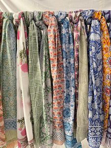 Handmade Cotton Shawl-Floral Block Print Jaipuri Unisex Summer Pareo Swim <b>Scarf</b> and Bikini Cover Assorted Lot for Women - Product Image 6