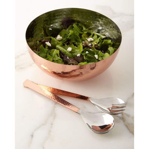 Tazón de comida y ensalada para el hogar con cuchara, diseño de tendencia, forma redonda, cobre, Metal pulido, tazón para servir alimentos, hecho a mano a granel - Product Image 1