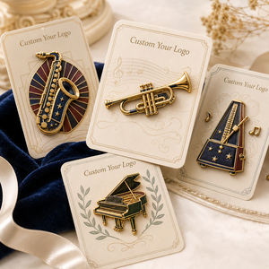 Insignias Metálicas Personalizadas para Conciertos Clásicos, con Relieve 3D de Saxofón, Trompeta, Metrónomo y Piano - Product Image 1