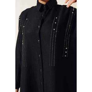 Conjunto de 2 piezas de lino negro con piedras y lentejuelas para mujer - Product Image 4